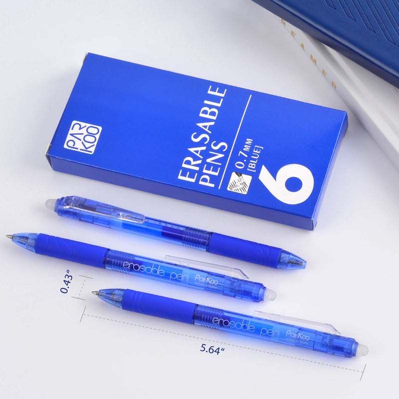 ParKoo Retractable Erasable Gel Pens Clicker, Fine Point 0.7mm, Make Mistake Disappear, Blue Ink for Note Taking and Crossword Puzzles, 6-Pack - Image 3